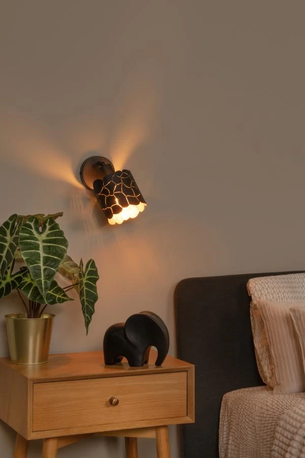 Lucide ALMELO - Wall spotlight / Wall light - Ø 12 cm - 1xE14 - Black - atmosphere 1